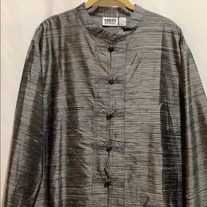 CHICOS TUNIC RAW SILK MANDARIN STYLE SZ 3 GRAY